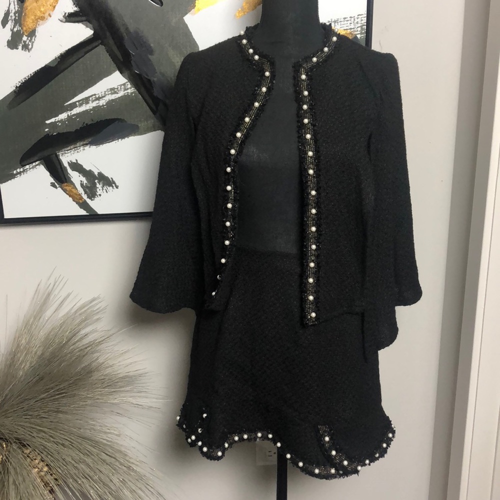 SHEIN Tweed pearl lined black two piece set